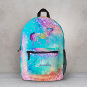 Cute unicorn roze Glitter rainbow aqua monogram Bedrukte Rugzak