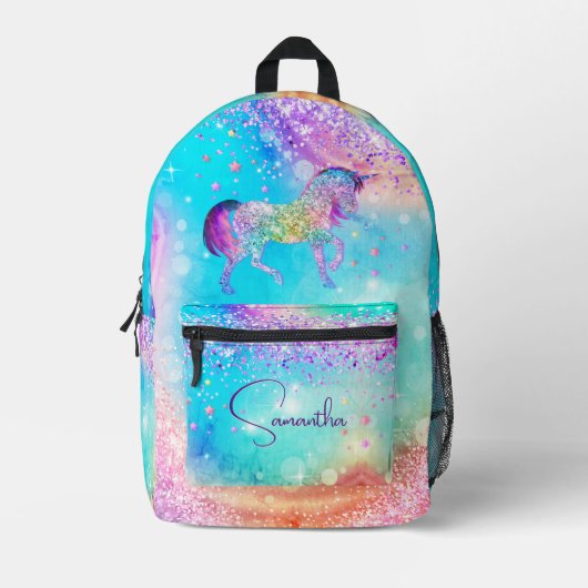 Cute unicorn roze Glitter rainbow aqua monogram Bedrukte Rugzak (Voorkant)