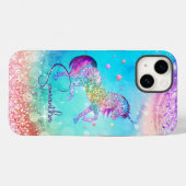 Cute unicorn roze Glitter rainbow aqua monogram Case-Mate iPhone Case (Achterkant (horizontaal))