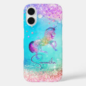 Cute unicorn roze Glitter rainbow aqua monogram Case-Mate iPhone Case (Achterkant)