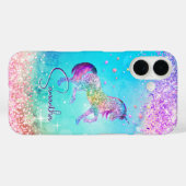 Cute unicorn roze Glitter rainbow aqua monogram Case-Mate iPhone Case (Achterkant (horizontaal))