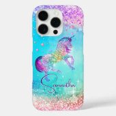 Cute unicorn roze Glitter rainbow aqua monogram Case-Mate iPhone Case (Achterkant)