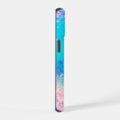Cute unicorn roze Glitter rainbow aqua monogram iPhone 15 Case (Rechterkant)