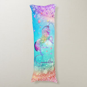Cute unicorn roze Glitter rainbow aqua monogram Lichaamskussen