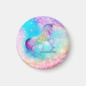 Cute unicorn roze Glitter rainbow aqua monogram Magneet (Voorkant)
