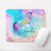 Cute unicorn roze Glitter rainbow aqua monogram Muismat (Met muis)