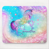 Cute unicorn roze Glitter rainbow aqua monogram Muismat (Voorkant)