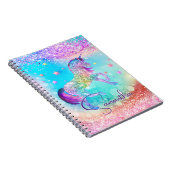 Cute unicorn roze Glitter rainbow aqua monogram Notitieboek (Rechterzijde)