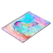 Cute unicorn roze Glitter rainbow aqua monogram Notitieboek (Linkerzijde)