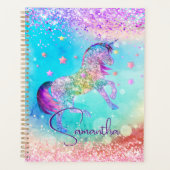 Cute unicorn roze Glitter rainbow aqua monogram Planner (Voorkant)