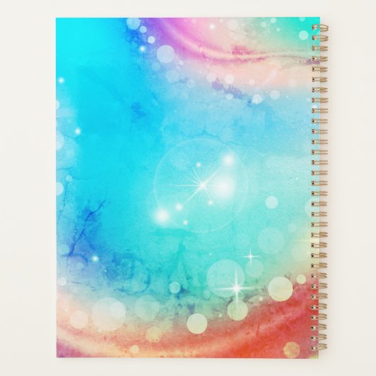 Cute unicorn roze Glitter rainbow aqua monogram Planner (Achterkant)