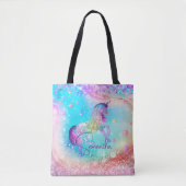Cute unicorn roze Glitter rainbow aqua monogram Tote Bag (Voorkant)