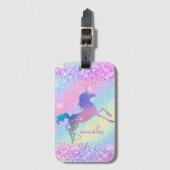 Cute unicorn roze Glitter rainbow monogram Bagagelabel (Voorkant (verticaal))