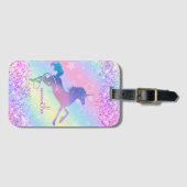 Cute unicorn roze Glitter rainbow monogram Bagagelabel (Voorkant (horizontaal))