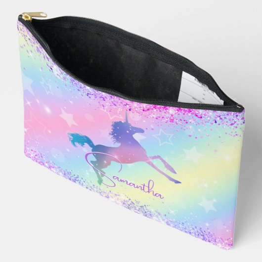 Cute unicorn roze Glitter rainbow monogram Etui (Open)