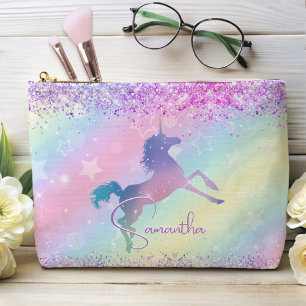 Cute unicorn roze Glitter rainbow monogram Etui
