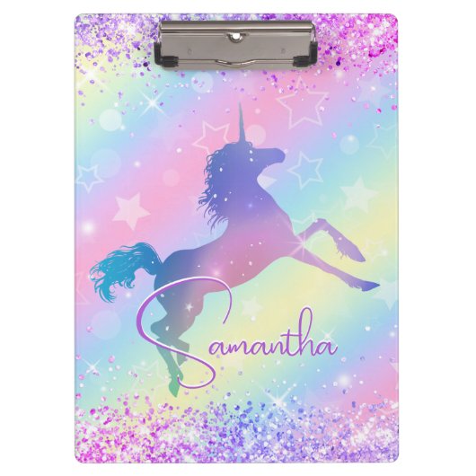Cute unicorn roze Glitter rainbow monogram Klembord (Voorkant)