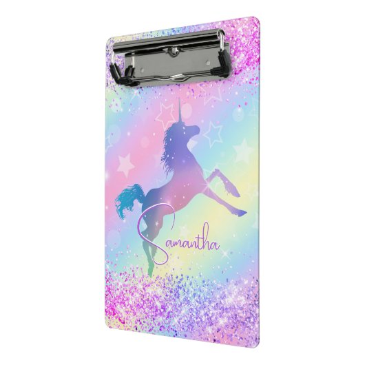 Cute unicorn roze Glitter rainbow monogram Mini Klembord (Angled2)