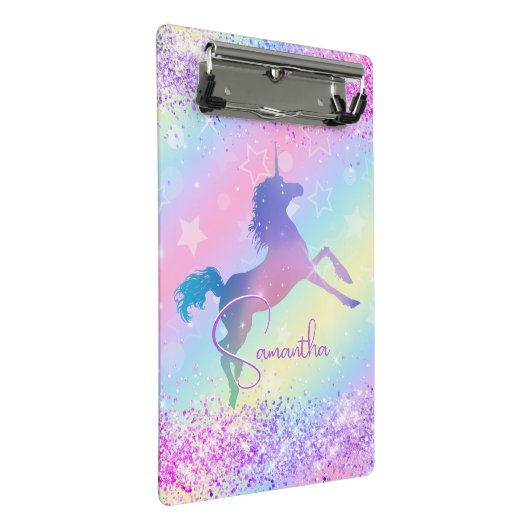 Cute unicorn roze Glitter rainbow monogram Mini Klembord (Schuin)