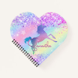 Cute unicorn roze Glitter rainbow monogram Niet va Notitieboek