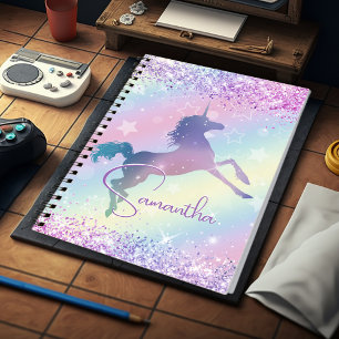 Cute unicorn roze Glitter rainbow monogram Niet va Notitieboek
