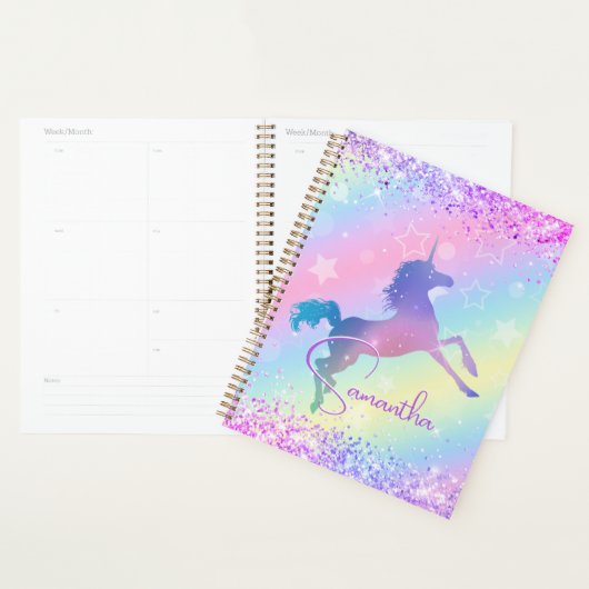 Cute unicorn roze Glitter rainbow monogram Niet va Planner (Display)
