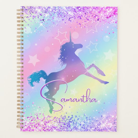 Cute unicorn roze Glitter rainbow monogram Niet va Planner (Voorkant)