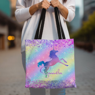 Cute unicorn roze Glitter rainbow monogram Niet va Tote Bag