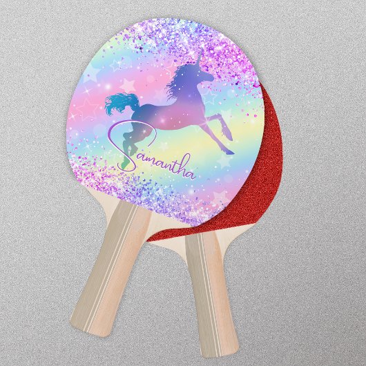 Cute unicorn roze Glitter rainbow monogram Tafeltennisbatje