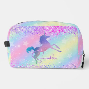 Cute unicorn roze Glitter rainbow monogram Toilettasje