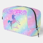 Cute unicorn roze Glitter rainbow monogram Toilettasje (Rechterhoek)