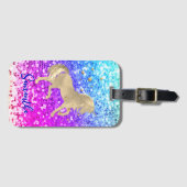 Cute unicorn roze Glitter Regenbooggougrammonogram Bagagelabel (Voorkant (horizontaal))