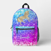 Cute unicorn roze Glitter Regenbooggougrammonogram Bedrukte Rugzak (Voorkant)