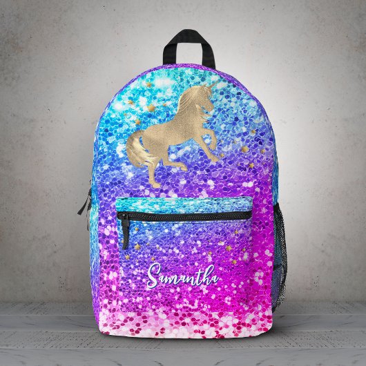 Cute unicorn roze Glitter Regenbooggougrammonogram Bedrukte Rugzak