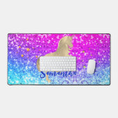 Cute unicorn roze Glitter Regenbooggougrammonogram Bureaumat (Keyboard & Muis)