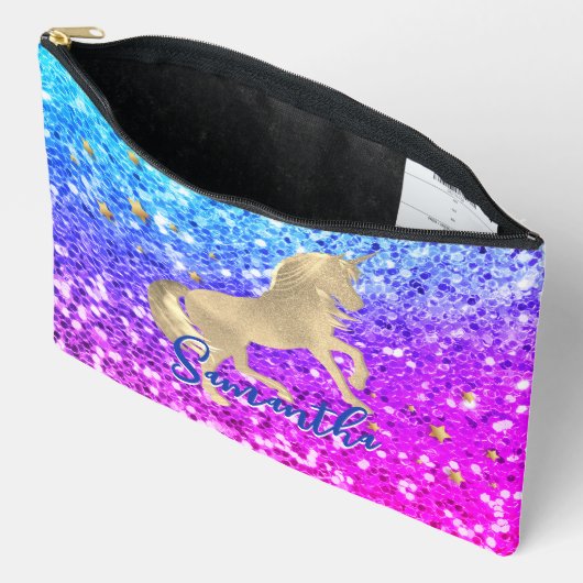 Cute unicorn roze Glitter Regenbooggougrammonogram Etui (Open)