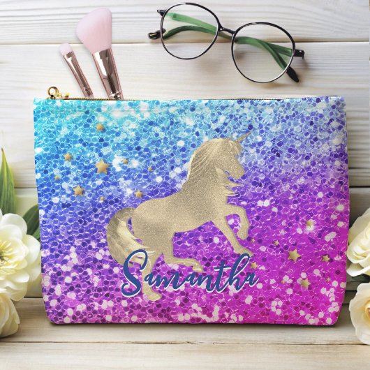 Cute unicorn roze Glitter Regenbooggougrammonogram Etui