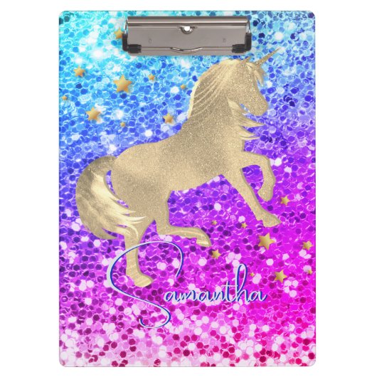 Cute unicorn roze Glitter Regenbooggougrammonogram Klembord (Voorkant)