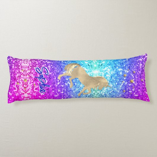 Cute unicorn roze Glitter Regenbooggougrammonogram Lichaamskussen (Achterkant)