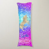 Cute unicorn roze Glitter Regenbooggougrammonogram Lichaamskussen (Voorkant Verticaal)