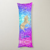 Cute unicorn roze Glitter Regenbooggougrammonogram Lichaamskussen (Achterkant (Verticaal))