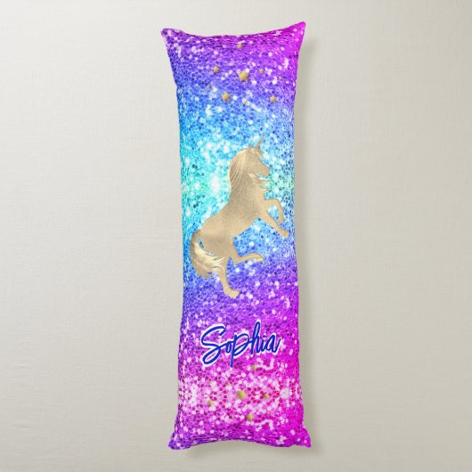 Cute unicorn roze Glitter Regenbooggougrammonogram Lichaamskussen (Achterkant (Verticaal))