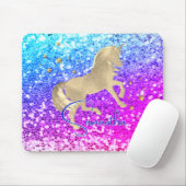 Cute unicorn roze Glitter Regenbooggougrammonogram Muismat (Met muis)