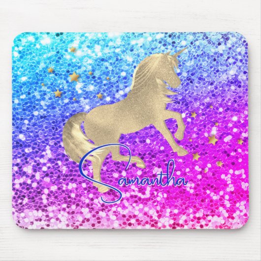 Cute unicorn roze Glitter Regenbooggougrammonogram Muismat (Voorkant)