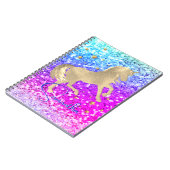 Cute unicorn roze Glitter Regenbooggougrammonogram Notitieboek (Linkerzijde)