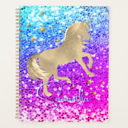 Cute unicorn roze Glitter Regenbooggougrammonogram Planner (Voorkant)