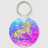 Cute unicorn roze Glitter Regenbooggougrammonogram Sleutelhanger (Voorkant)