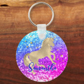 Cute unicorn roze Glitter Regenbooggougrammonogram Sleutelhanger (Voorkant)