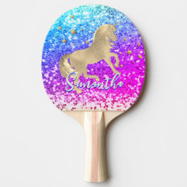 Cute unicorn roze Glitter Regenbooggougrammonogram Tafeltennisbatje