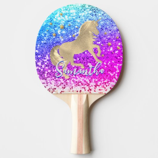 Cute unicorn roze Glitter Regenbooggougrammonogram Tafeltennisbatje (Voorkant)